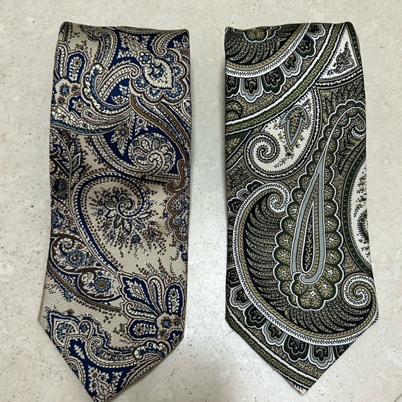 2 Brooks Brothers Makers Paisley Italian print silk handmade mens necktie bundle - Picture 3 of 8